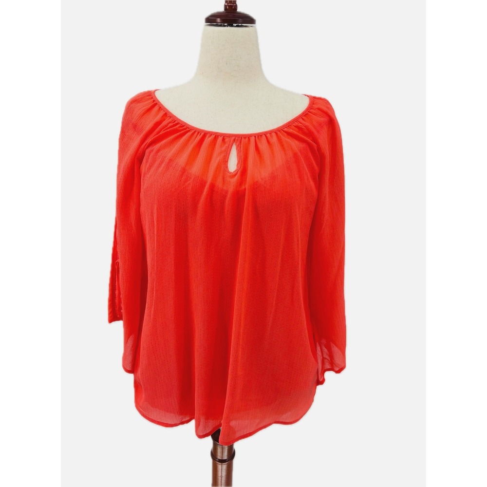 AGB Orange Top Scoop Neck Lace Bow Bell Sleeve Cami Underneath Women Large